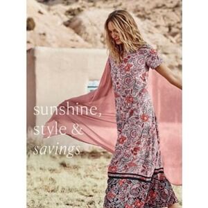 J.Jill Women’s Floral Paisley Short Sleeve Boho Maxi Dress Flowy Pullover Style